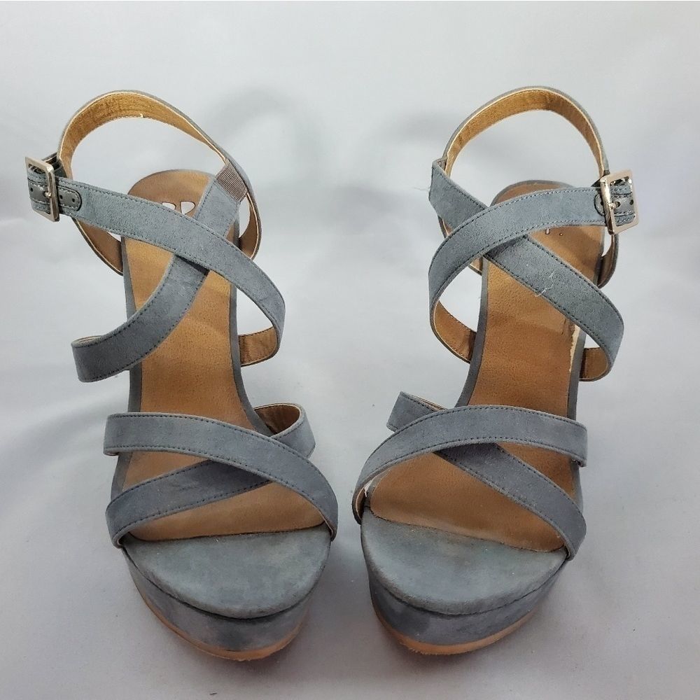 ❤️BRASS PLUM Faux Suede Blue Wedges Size 8M - Picture 4 of 8